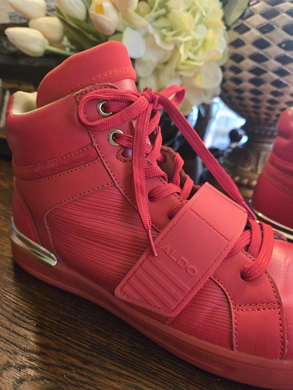 ALDO Women's Red High-Top Sneakers with Gold Heel Trim